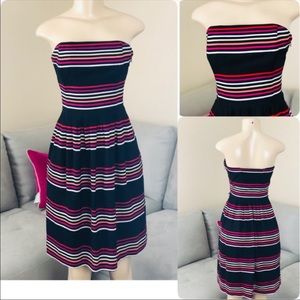 WHITE HOUSE BLACK MARKET STRAPLESS STRIPE DRESS